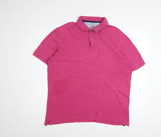 Marks and Spencer Men's Fuchsia Cotton Short Sleeve Polo - Size L