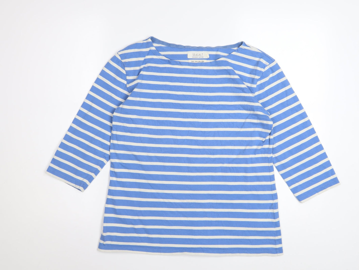 Seasalt Women’s Blue Striped 3/4 Sleeve Sailor Top UK 12 Cotton