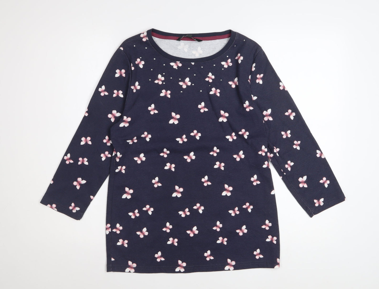 Bonmarché Women’s Blue Floral Beaded 3/4 Sleeve T-Shirt Size 14