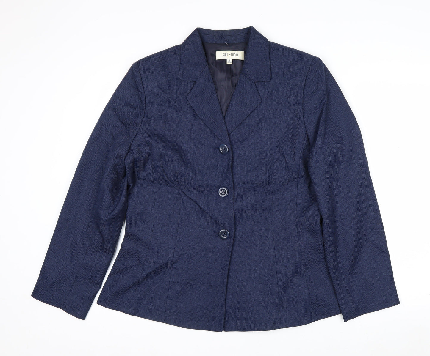 Suit Studio Women's Blue Polyester Lined Single-Breasted Blazer Size 12