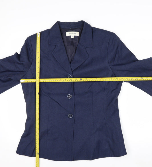 Suit Studio Women's Blue Polyester Lined Single-Breasted Blazer Size 12