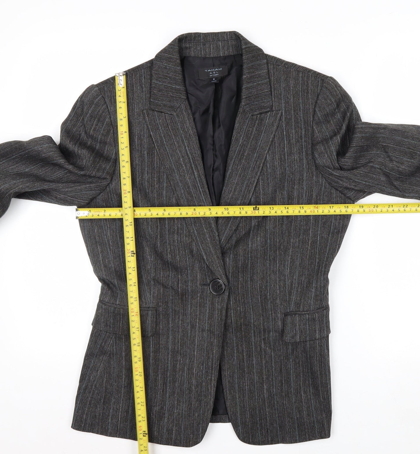 Tahari ASL Women's Grey Pinstripe Single-Breasted Blazer Size 8