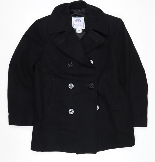 DSCP Quarterdeck Collection Mens Black 40R Pea Coat Wool Blend Classic Style