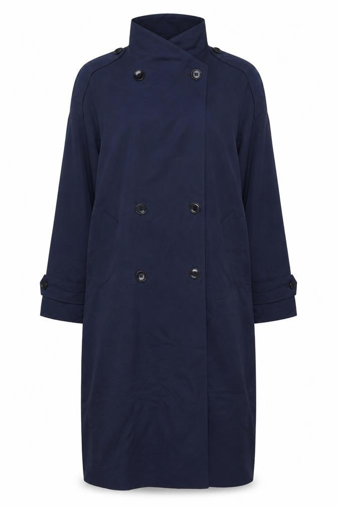 Larry Levine Women's Blue Long Trench Coat Size 12 Classic Style