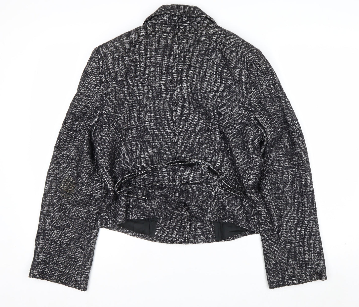 Oasis Women Black Tweed Cropped Blazer Jacket Size 16 Regular