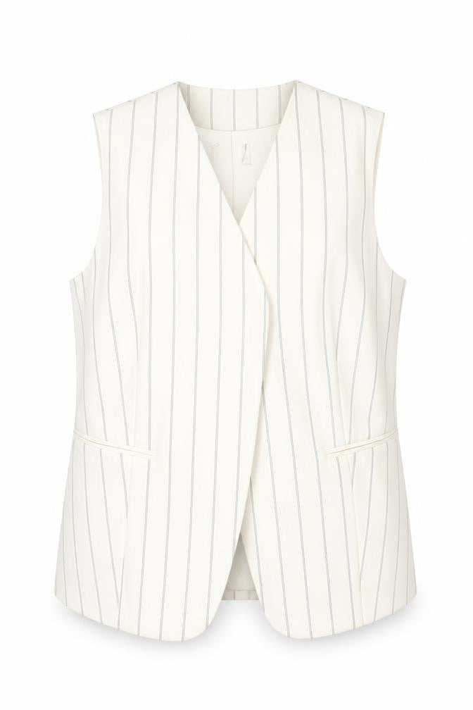 Marks & Spencer Women Ivory Striped Sleeveless Wrap Blouse UK 12