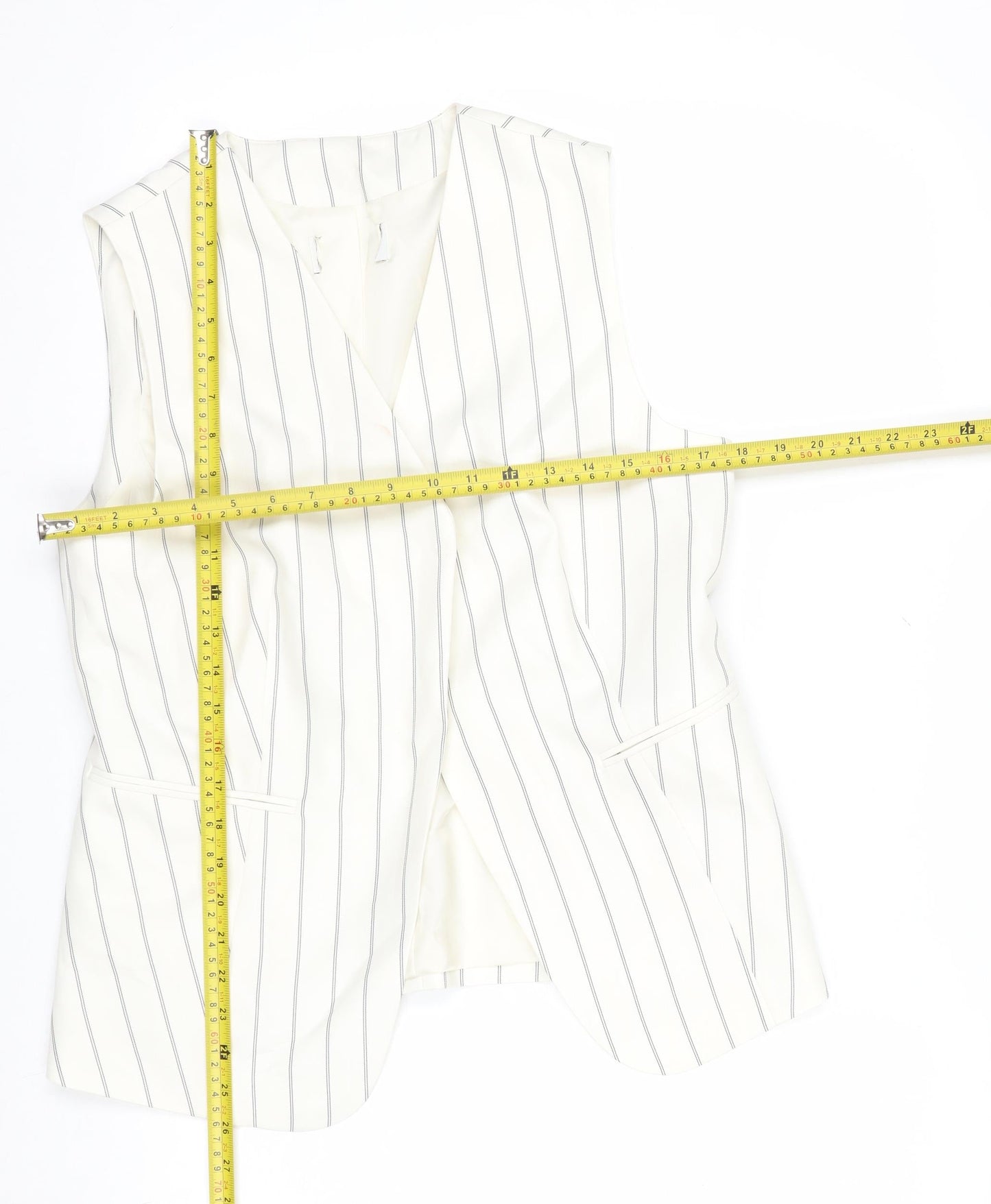 Marks and Spencer Women Ivory Striped Sleeveless Wrap Blouse UK 12