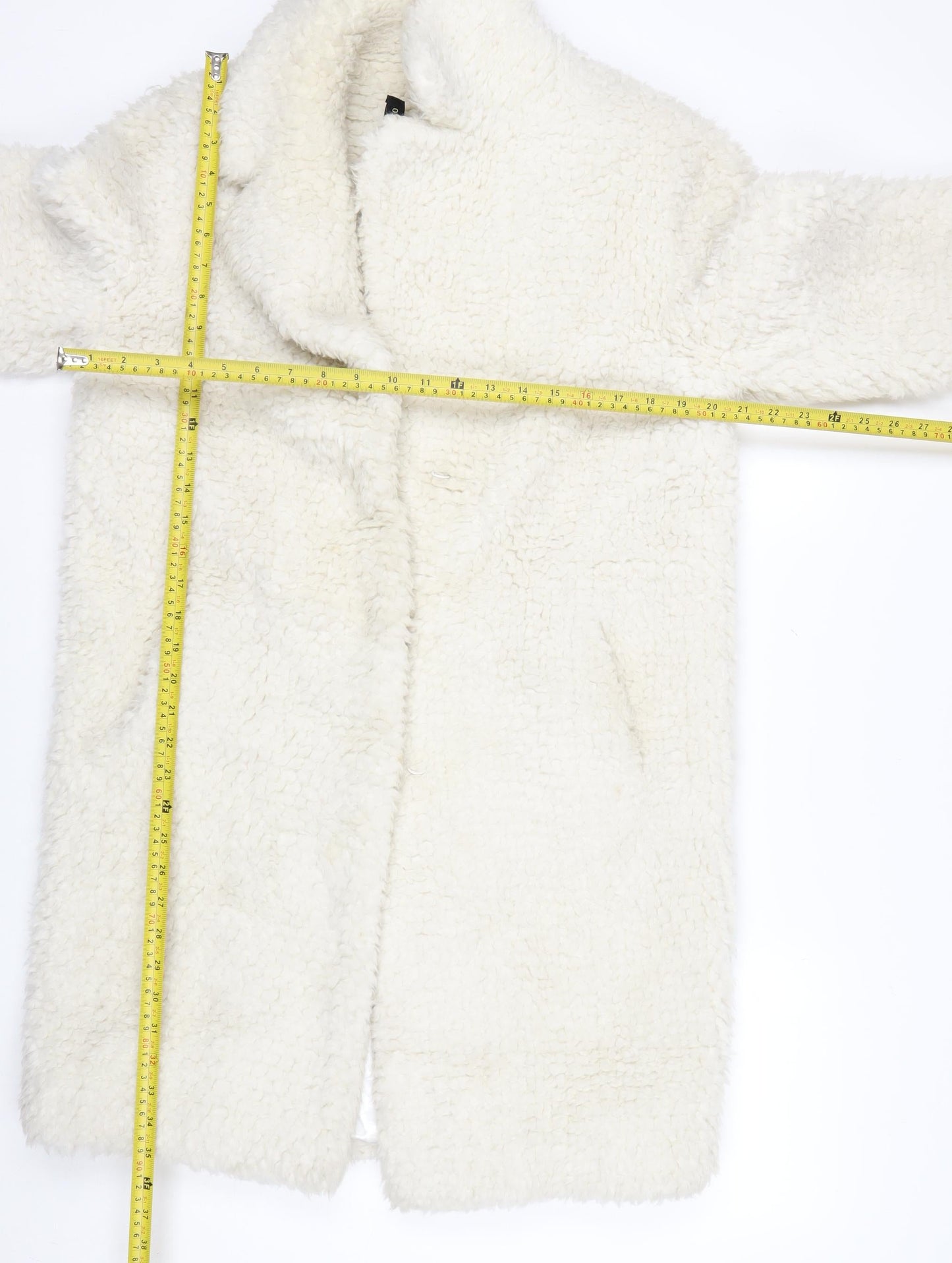 Pomodoro Womens Ivory Long Teddy Coat Size 10 Open Fleece Overcoat
