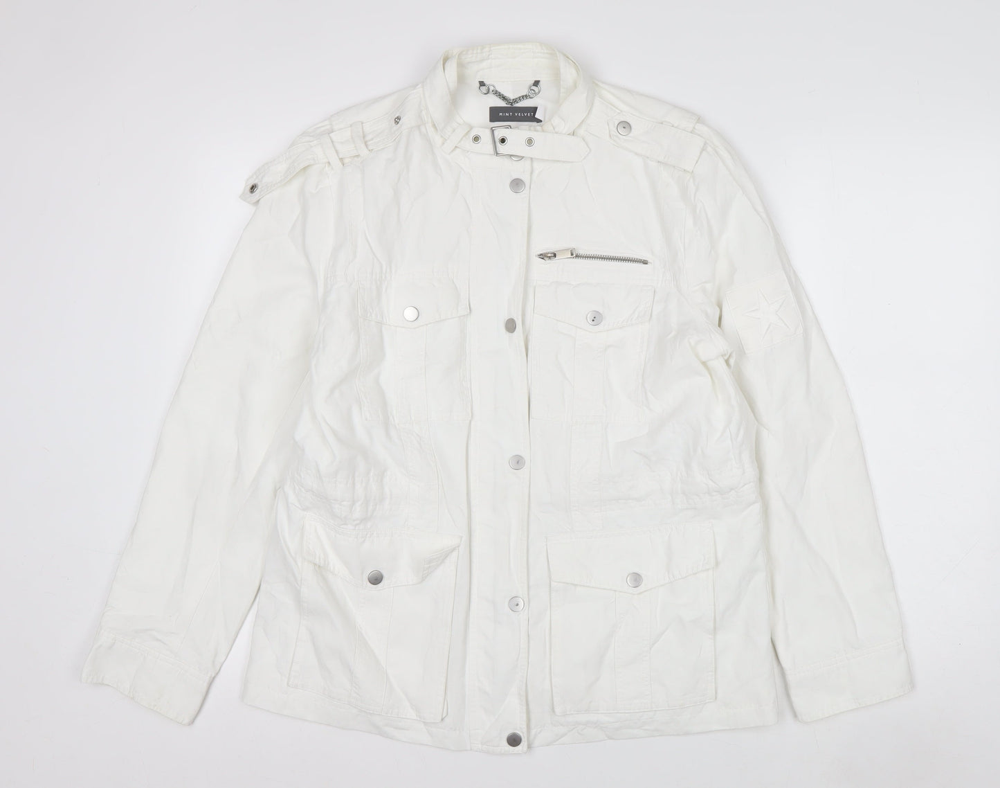 Mint Velvet Women's White Size 14 Military Jacket Cotton Blend