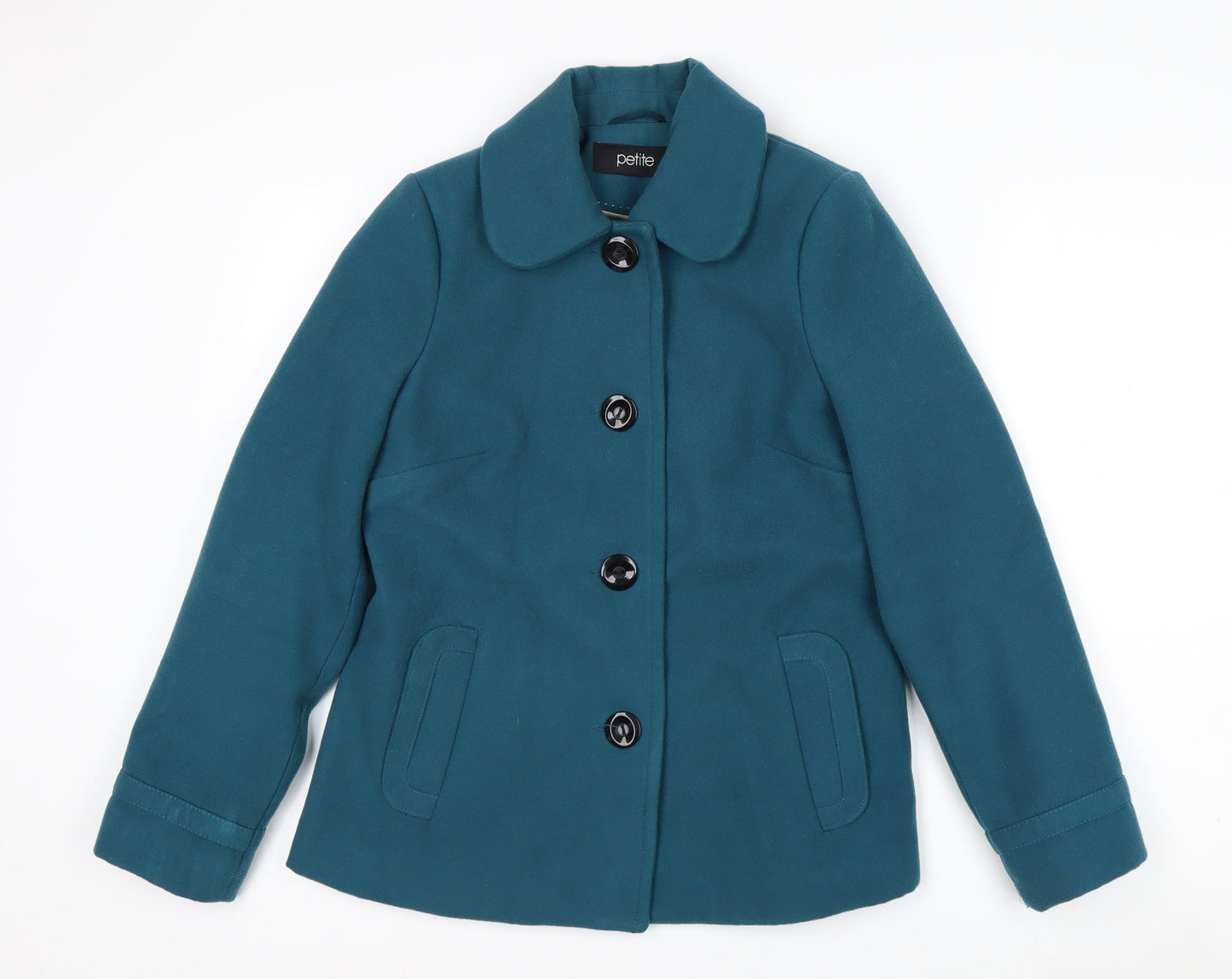 BHS Petite Women's Blue Pea Coat Size 10 Button Mid-Length Jacket