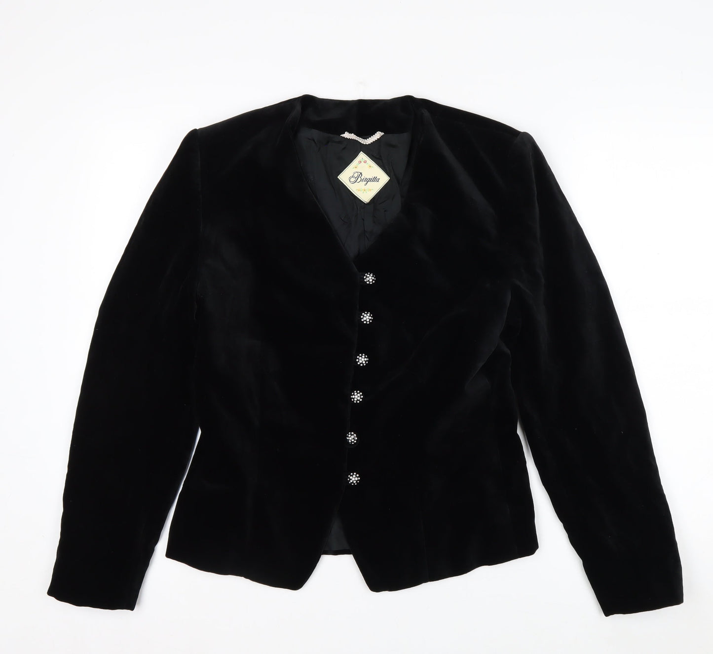 Birgitta Womens Black Velvet Tailored Blazer Size 10 Classic Elegant
