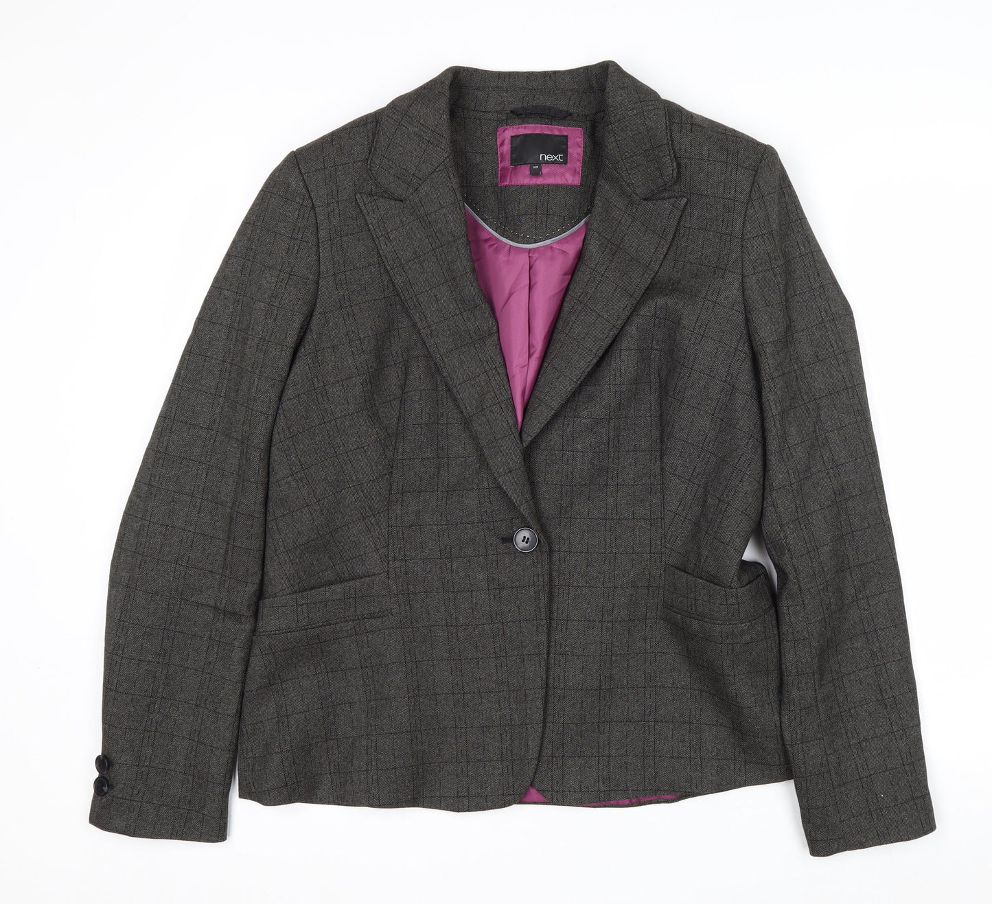 Next Women’s Grey Check Single-Breasted Blazer Size 16 Regular