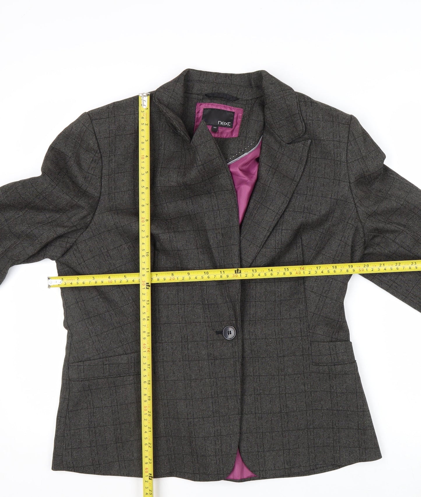 Next Women’s Grey Check Single-Breasted Blazer Size 16 Regular