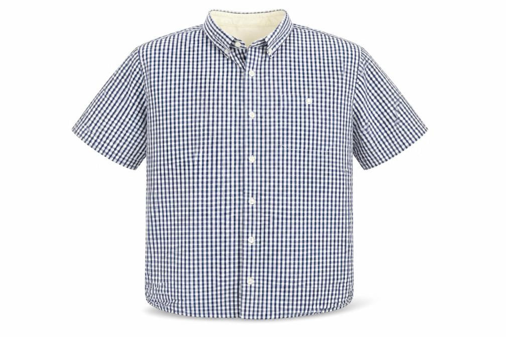 Front view of Hammond & Co Men's Blue Check Short Sleeve Button-Up Shirt XL