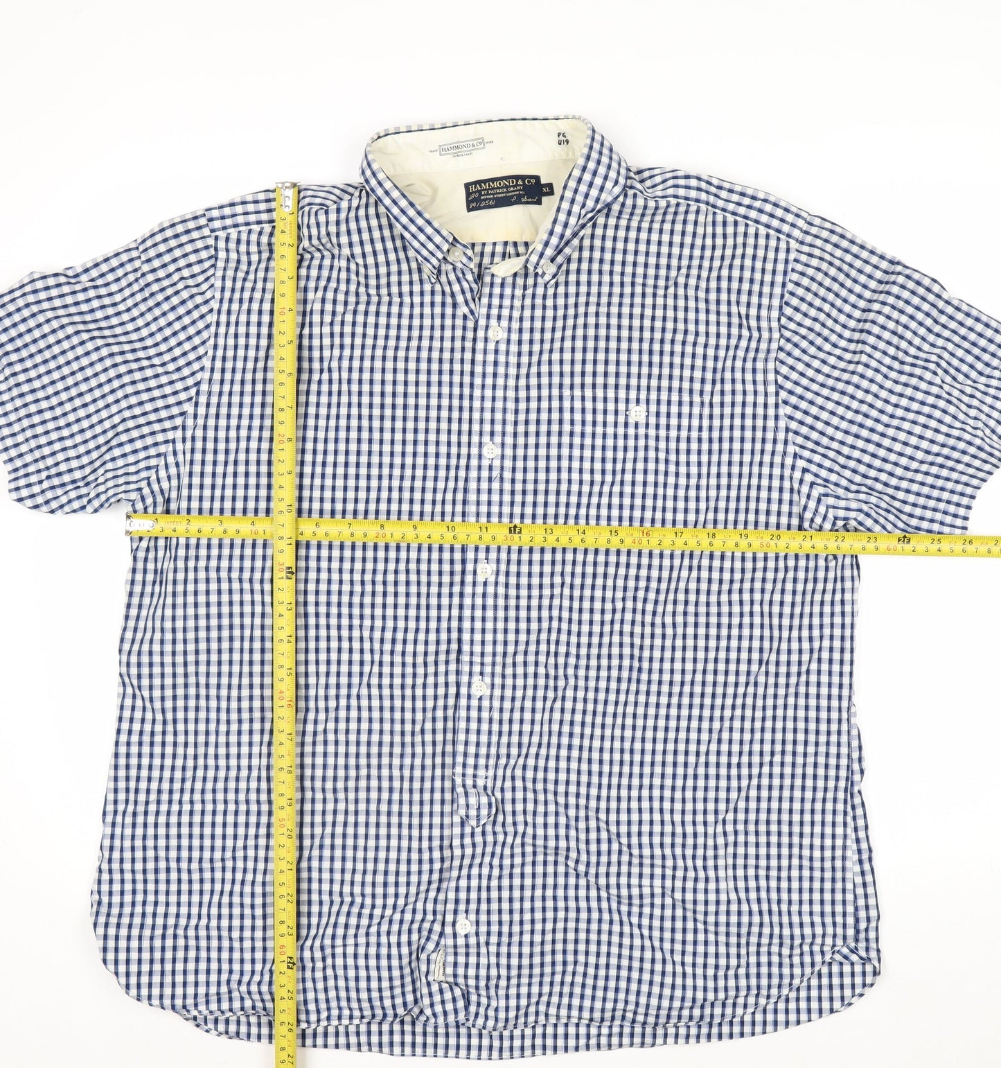 Hammond & Co Men's Blue Check Short Sleeve Button-Up Shirt XL