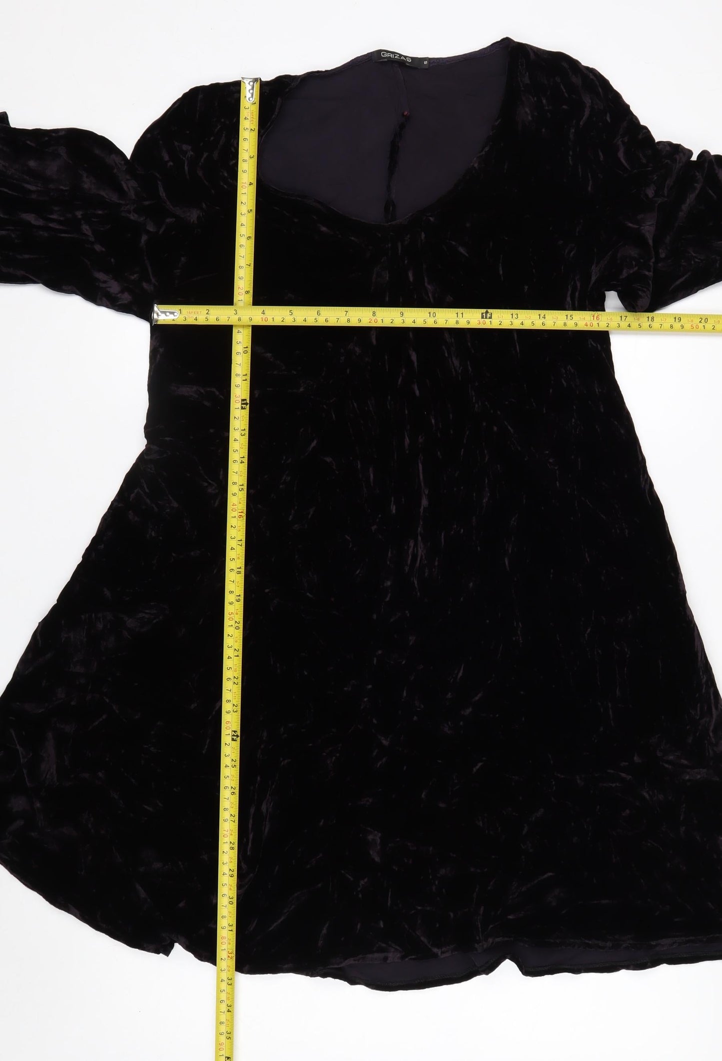 Grizas Women's Black Velvet A-Line Knee Length Dress S