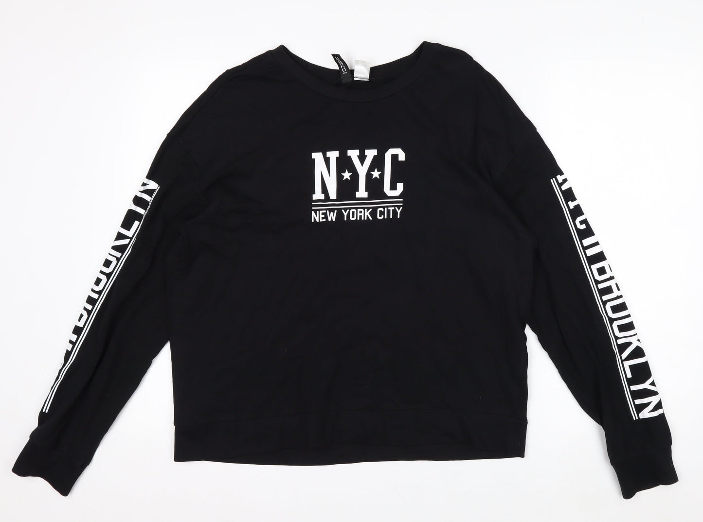 H&M Men’s Black NYC Graphic Long Sleeve Cotton Casual Top M