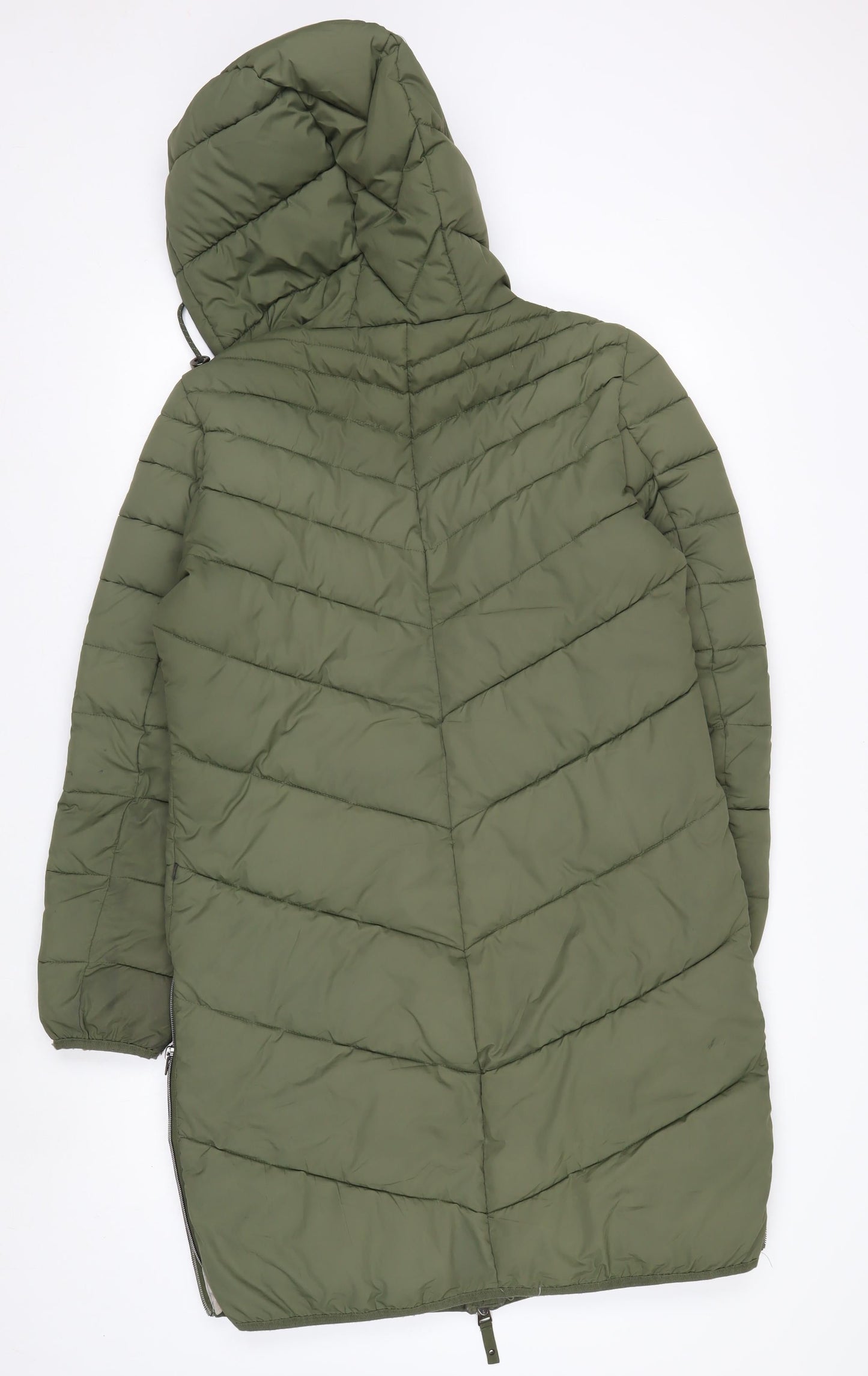 EDC Women's Green Long Hooded Puffer Jacket L Lightweight Quilted Coat