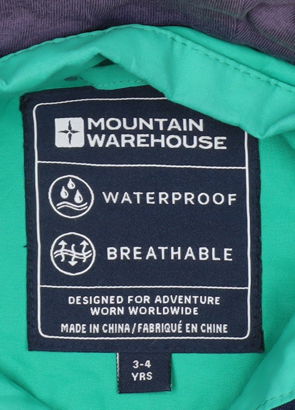 Mountain Warehouse Boys Green 3-4 Years Waterproof Hooded Rain Coat
