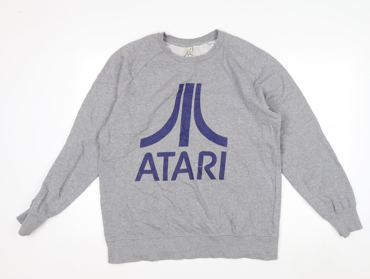 Atari Men's Grey Logo Pullover Sweatshirt Size L Cotton Retro Style
