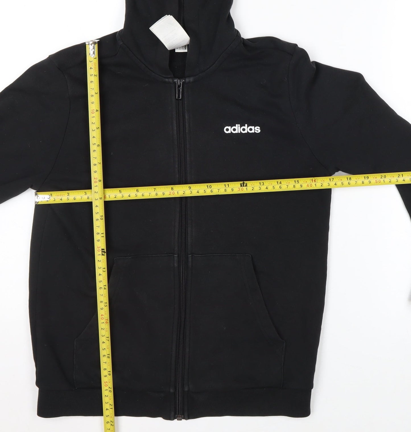 Adidas Boys Black Full Zip Hoodie Size 11-12 Years Cotton Blend