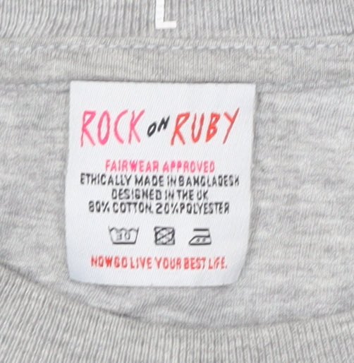 Rock On Ruby Unisex Grey L Pullover Sweatshirt Coffee Quote