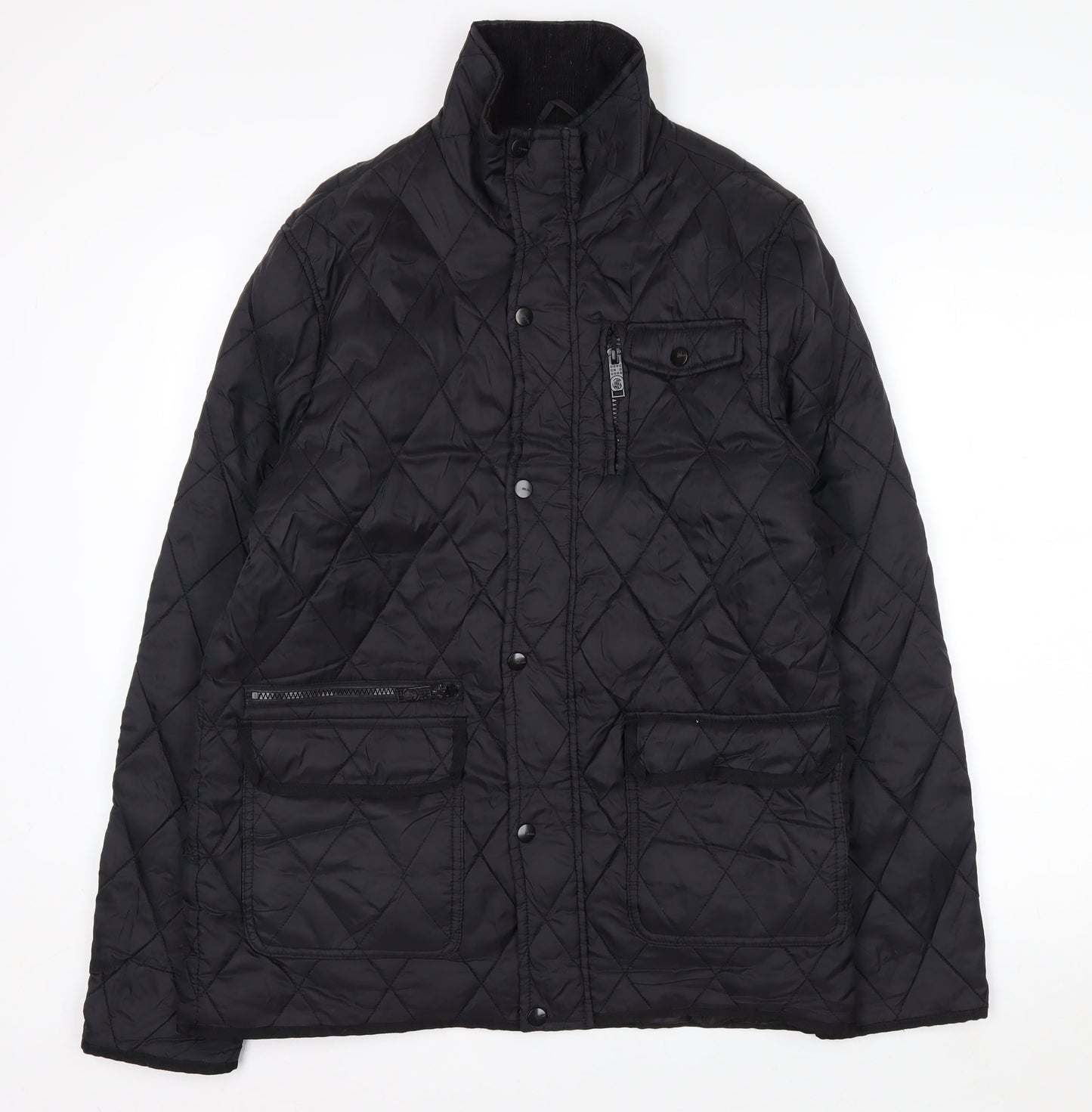 Peacocks Men's Black Quilted Mid-Length Jacket Size M