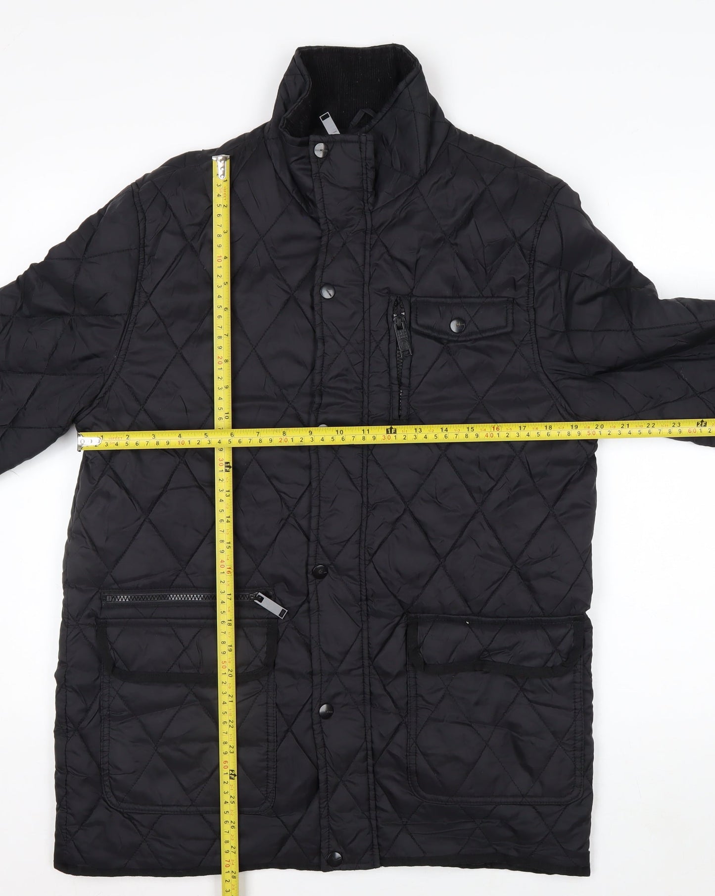 Peacocks Men's Black Quilted Mid-Length Jacket Size M
