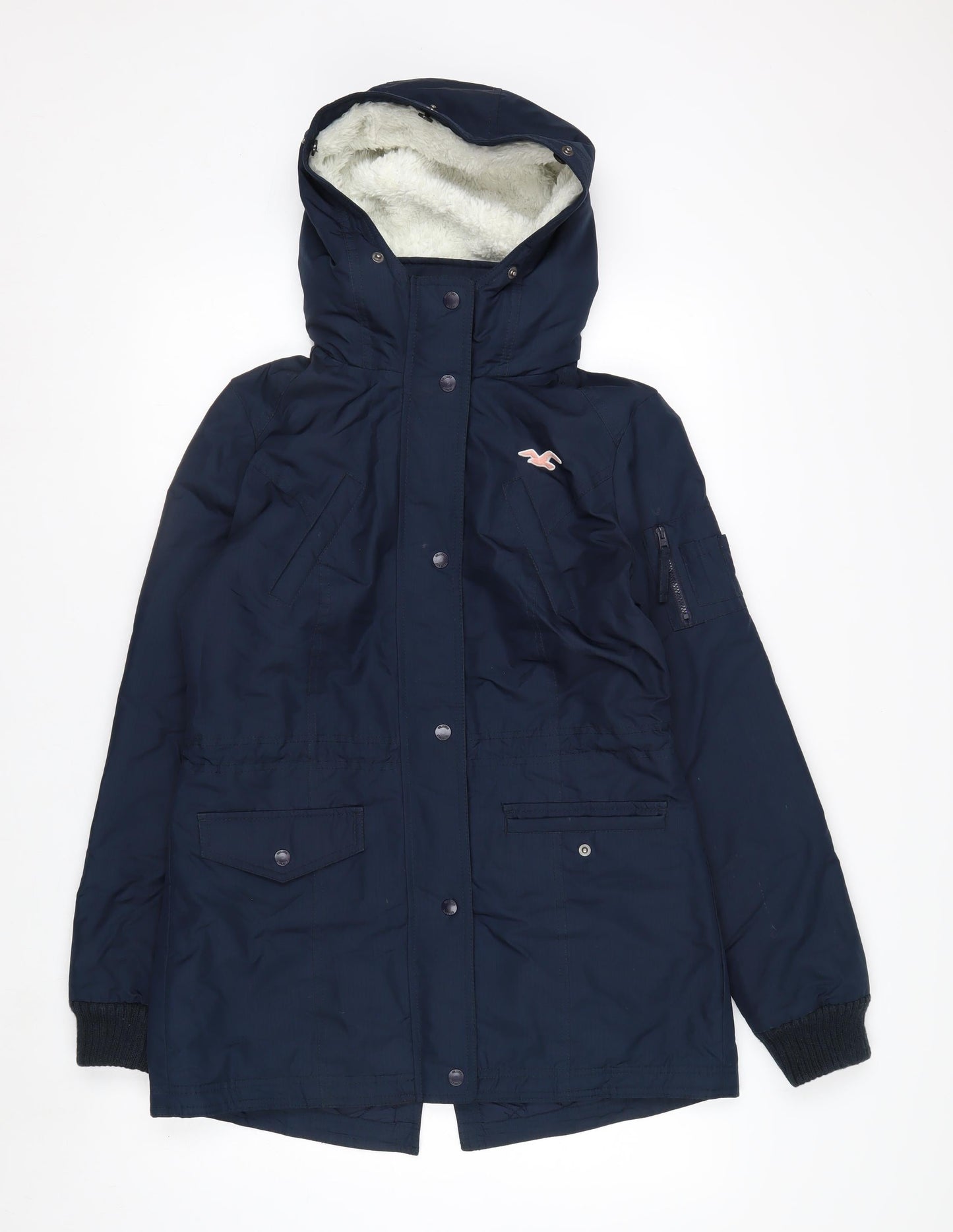 Hollister Womens Navy All-Weather Parka Jacket M Hooded Lined Waterproof
