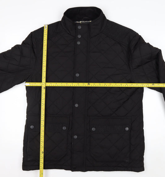 Next Men's Black Quilted Jacket L Polyester Wool Blend Lined Casual