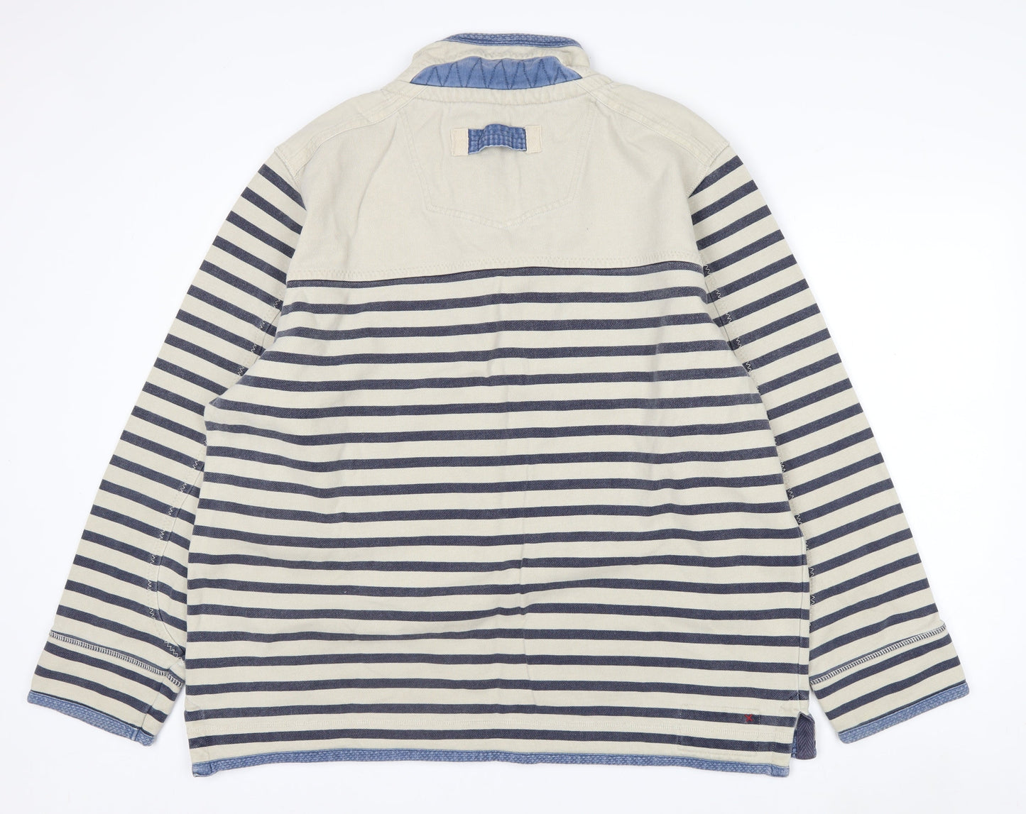 Fat Face Men's Beige Striped 1/4 Zip Cotton Sweatshirt XL