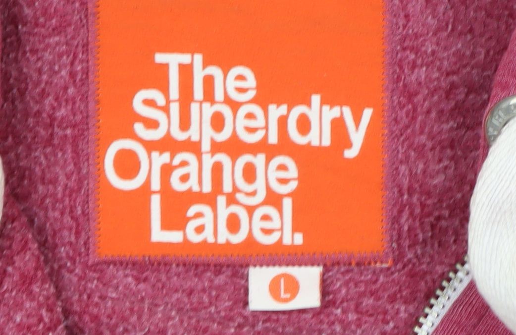 Superdry Men's Pink Full Zip Hoodie L Logo Cotton Blend
