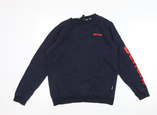 Bench Boys Blue Logo Pullover Sweatshirt 13 Years Cotton Blend Crew Neck