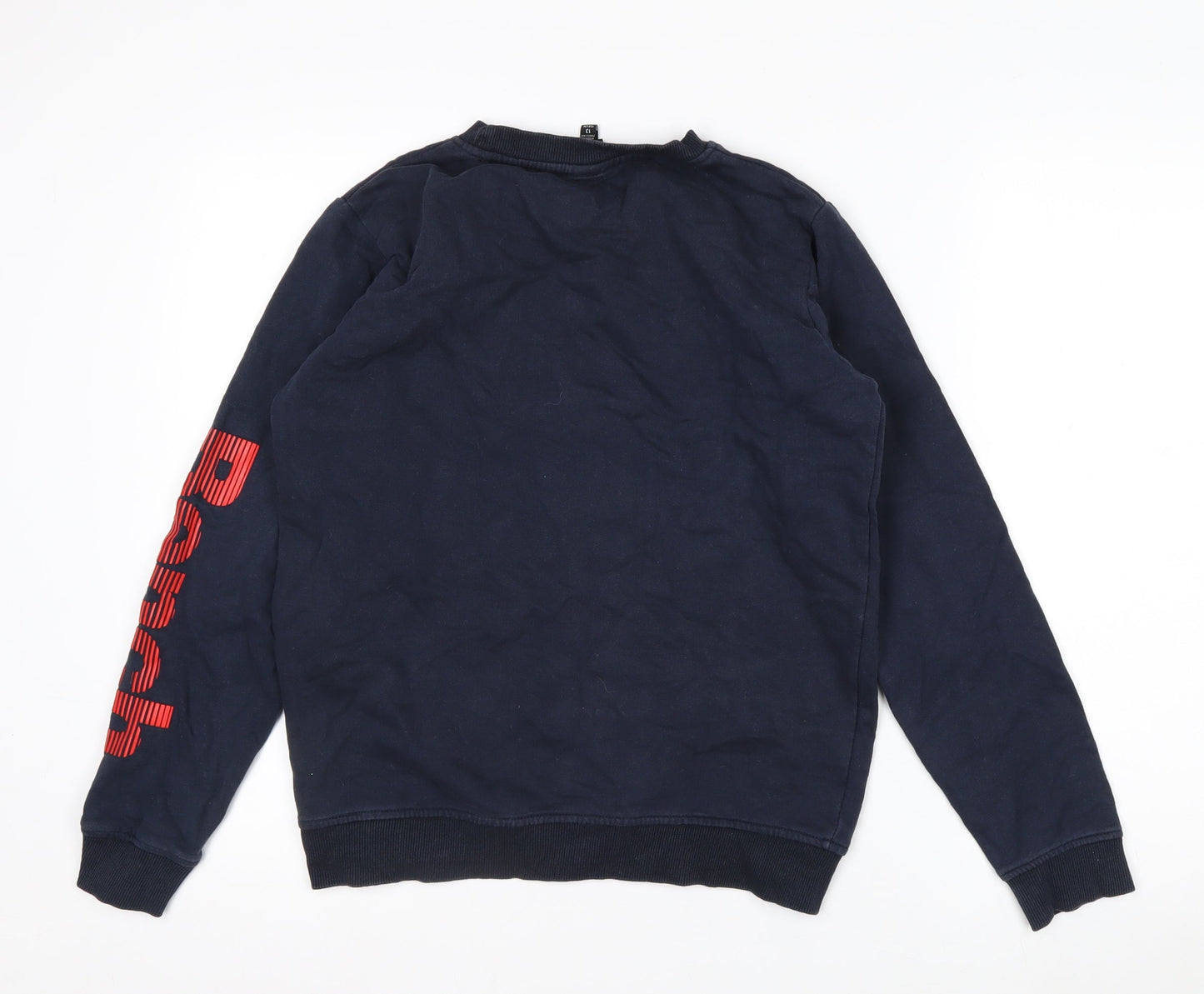 Bench Boys Blue Logo Pullover Sweatshirt 13 Years Cotton Blend Crew Neck