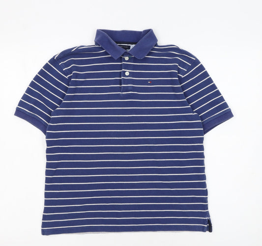 Tommy Hilfiger Boys Blue Striped Cotton Polo Shirt L 12-14 Years