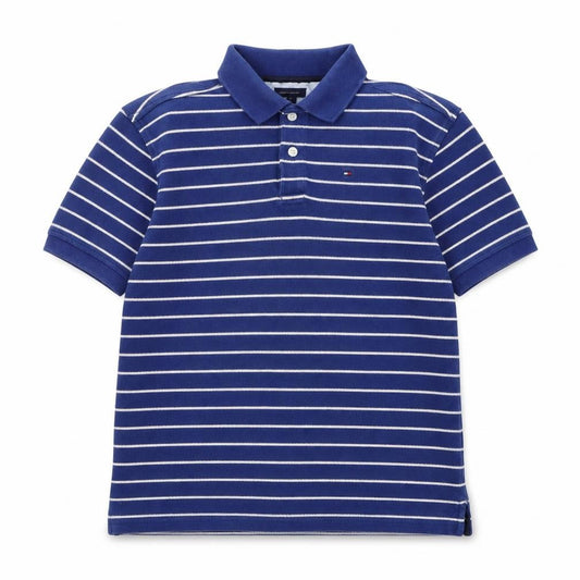 Tommy Hilfiger Boys Blue Striped Cotton Polo Shirt L 12-14 Years