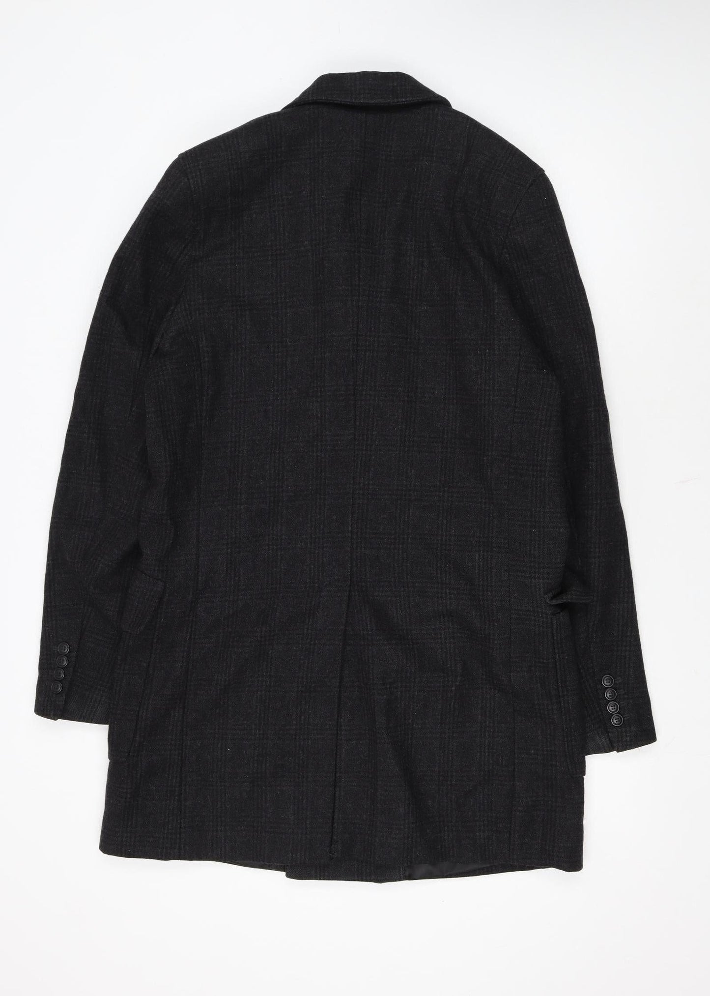 Burton Menswear London Men's Black Wool Blend Check Pea Coat Medium