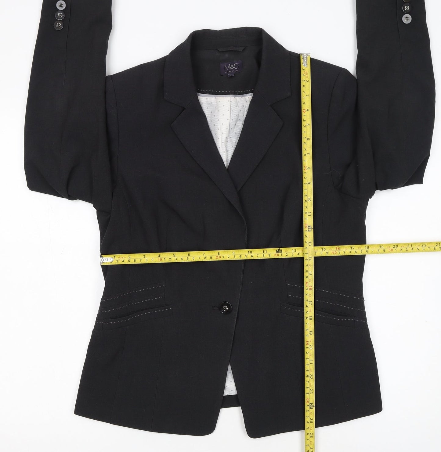 Marks and Spencer Women Black Size 14 Regular Fit Blazer Jacket