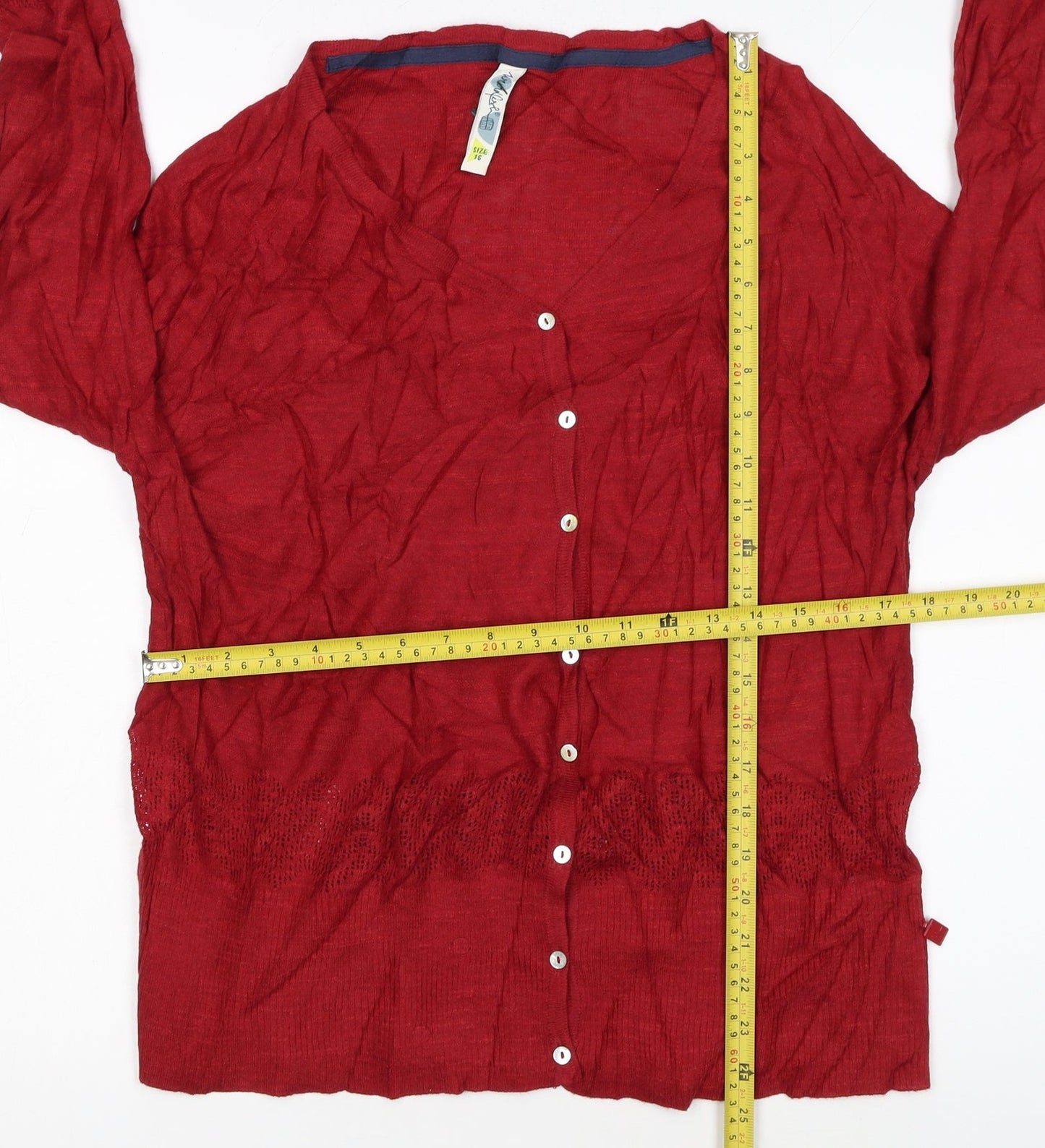 Weird Fish Women's Red Cotton Cardigan Size 16 Long Sleeve V-Neck