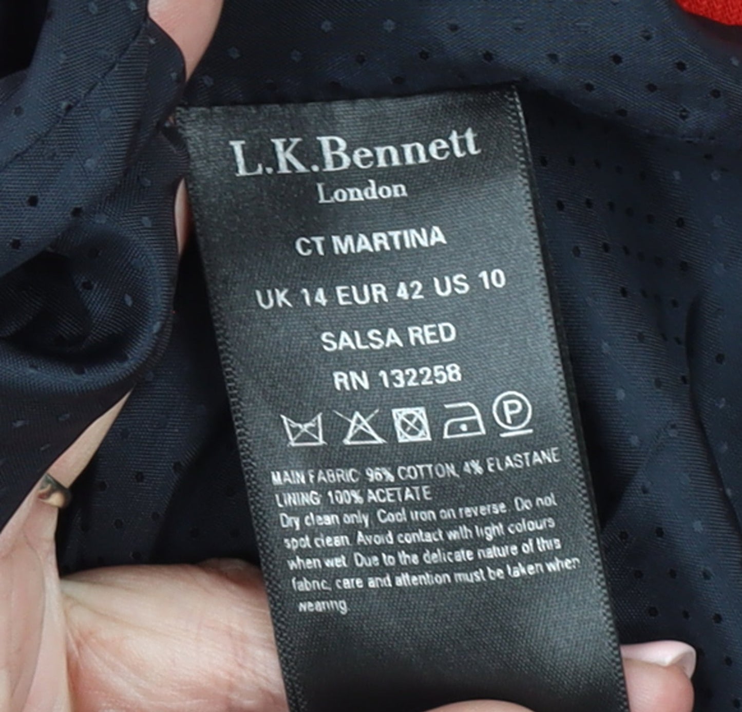 L.K. Bennett Women's Red Cotton Blend Collarless Mid-Length Coat Size 14