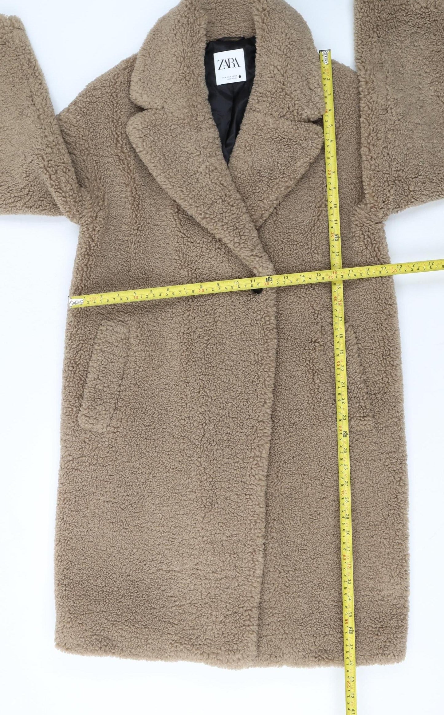 Zara Women Beige Teddy Overcoat Longline Size S Lined Fleece Classic