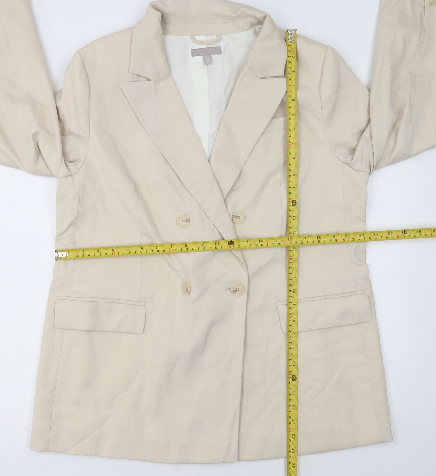 H&M Women Beige Double-Breasted Blazer Jacket Size 14 Regular