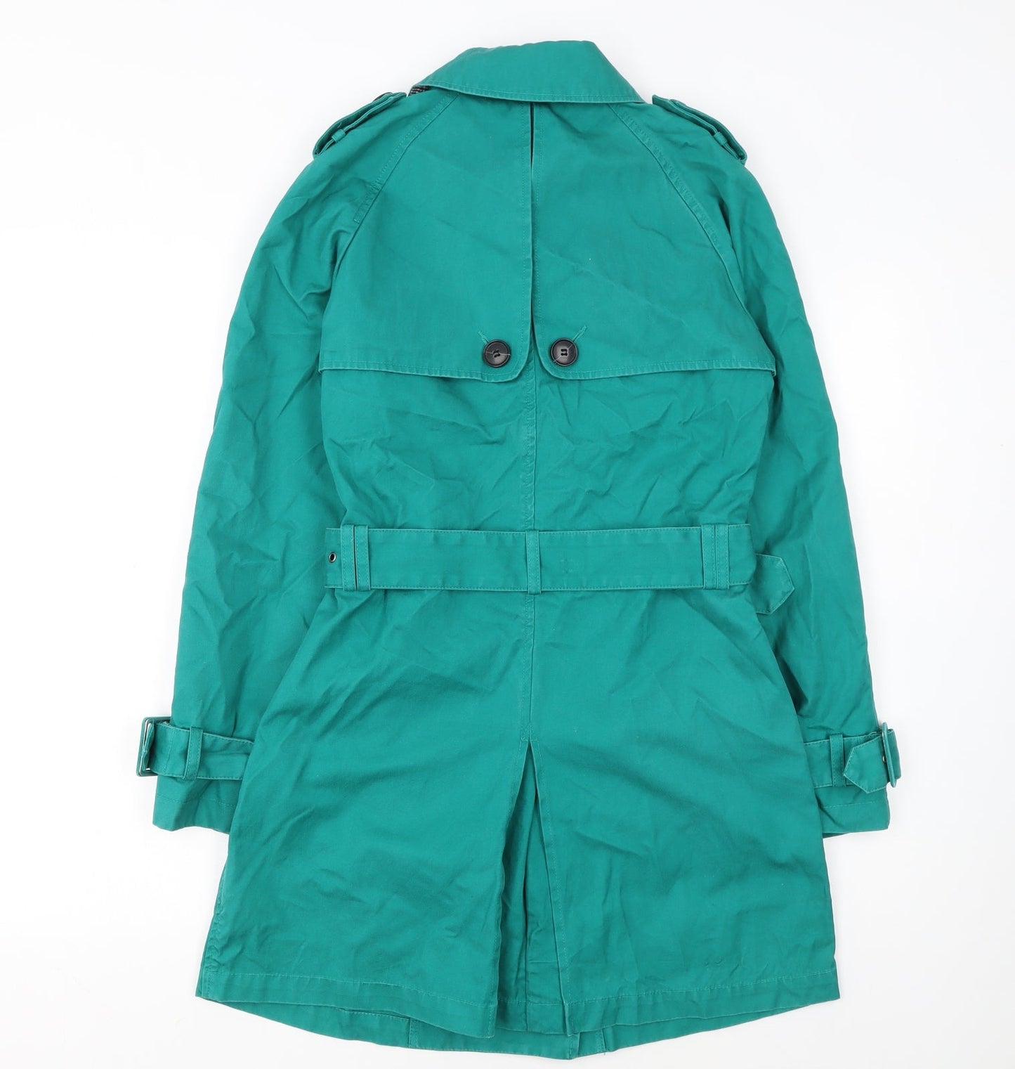 Ben Sherman Women's Green Cotton Trench Coat Size S Belted Classic Style