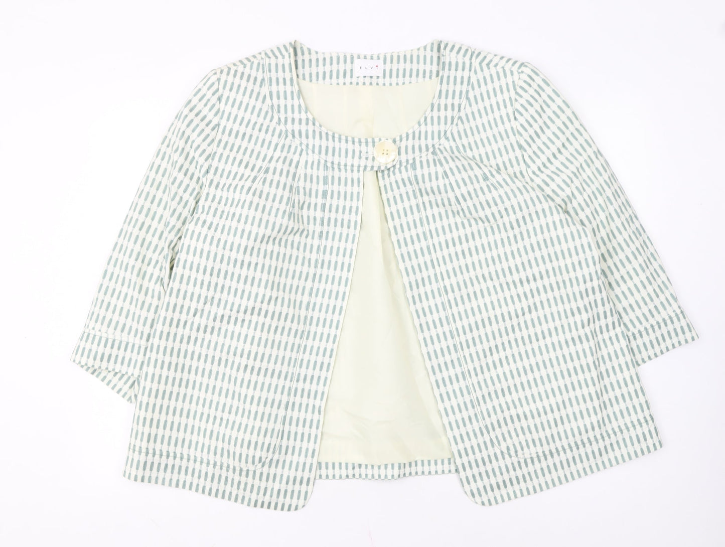 Elvi Women's Green Ivory Patterned Cropped Jacket Size 20