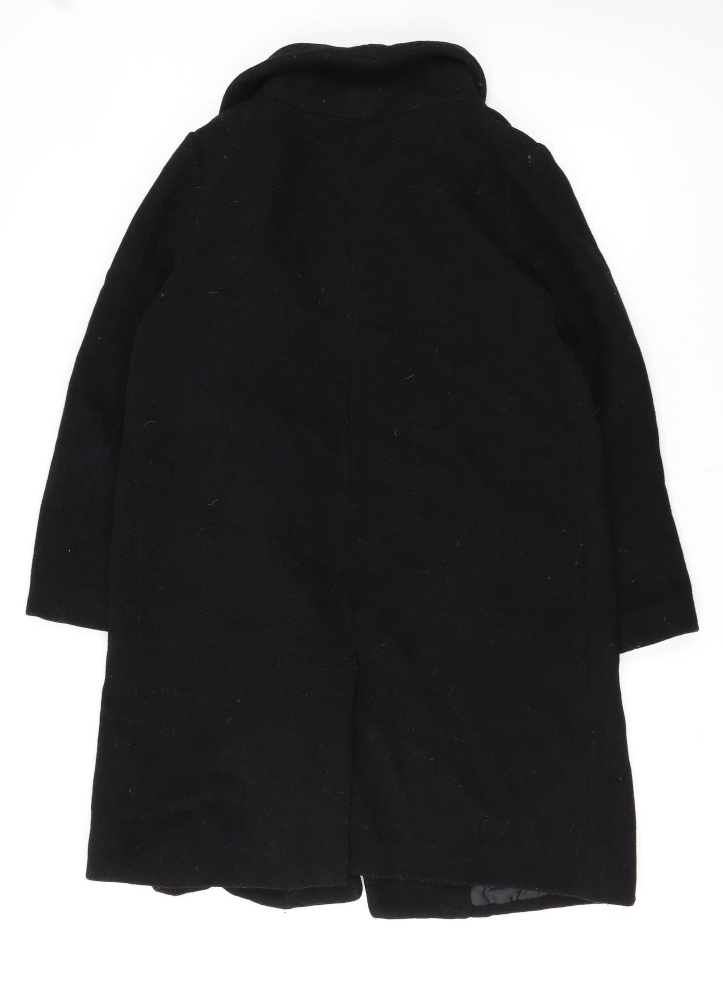 H&M Divided Women's Black Wool Blend Long Zip Coat Size 14