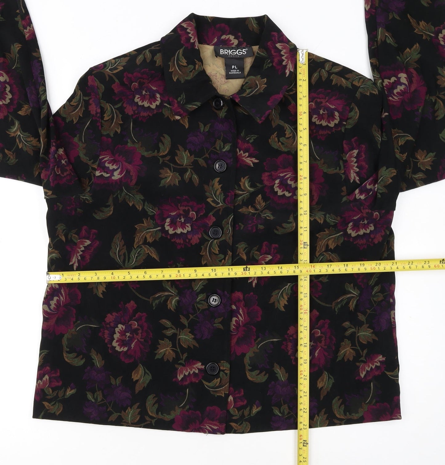 Briggs Womens Petite L Multicoloured Floral Velvet Button-Up Tunic