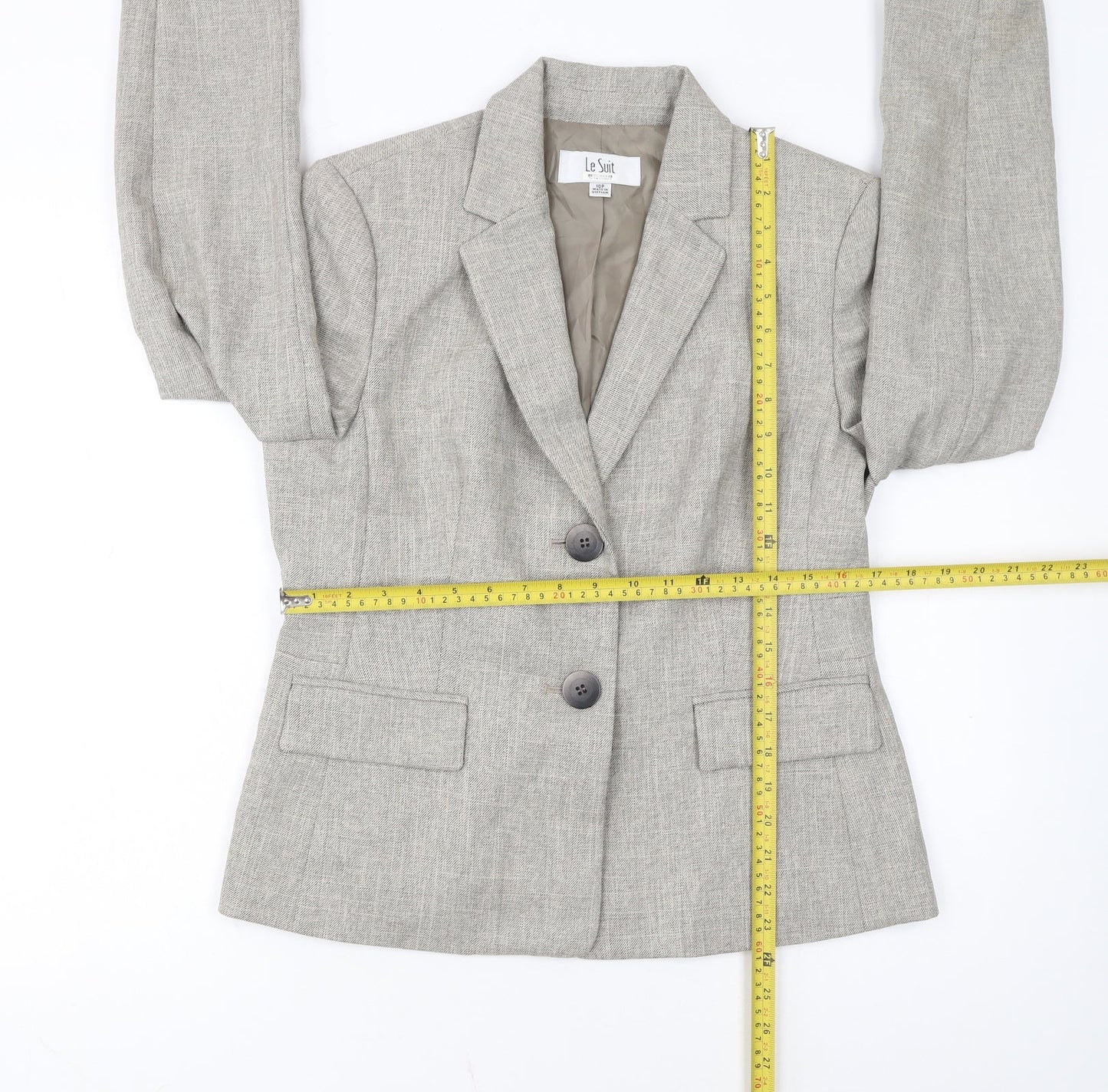 Le Suit Womens Beige Petite Blazer Jacket Size 10P Two-Button Workwear