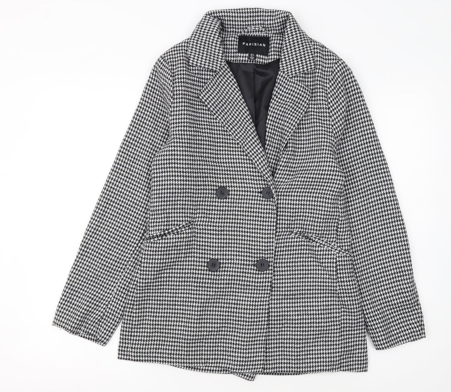 Parisian Women Black & White Houndstooth Double-Breasted Blazer Size 12