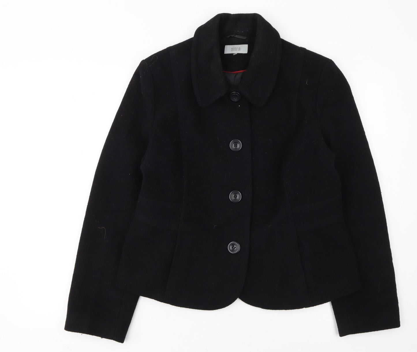 Marks and Spencer Women's Black Wool Blend Blazer Jacket Size 18