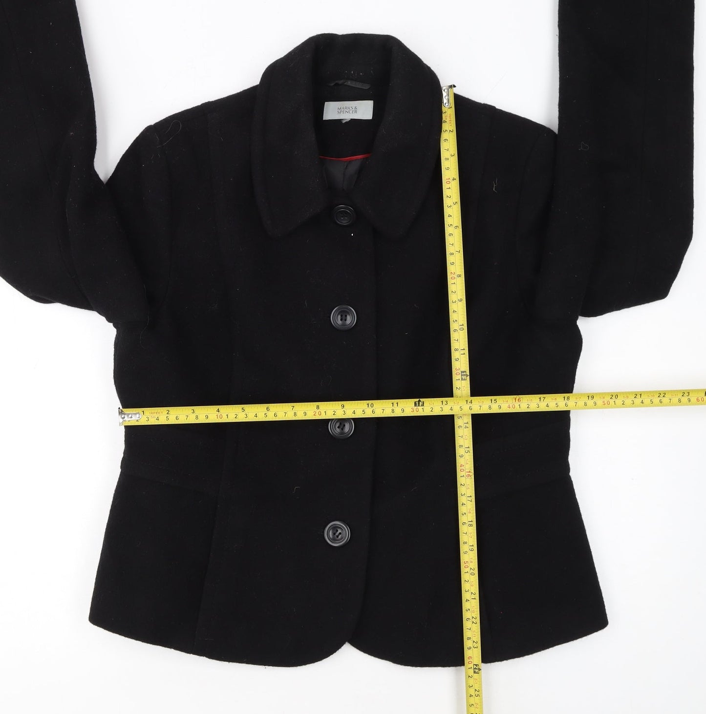 Marks and Spencer Women's Black Wool Blend Blazer Jacket Size 18